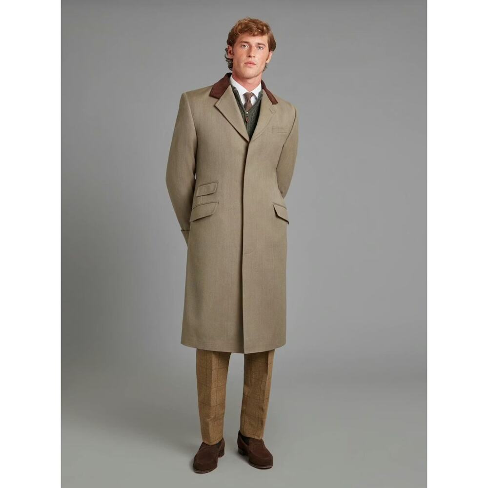 Ben Silver Charleston Wool Covert Sword Coat Mens 48R Beige Velvet Collar Jacket